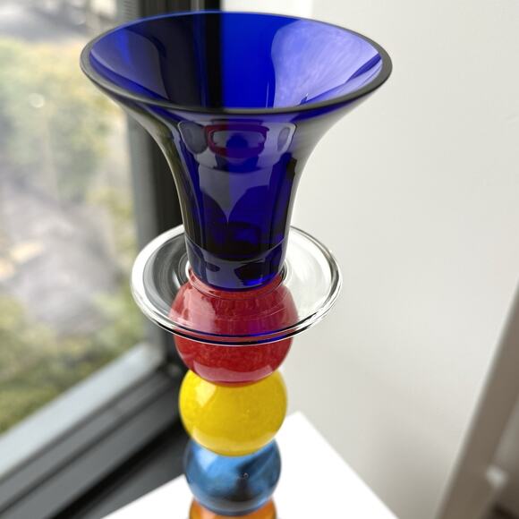 Jiri Suhajek Czech Moser Studio Art Glass Candlestick 10 1/2" - Colorful Rainbow - Picture 9 of 11
